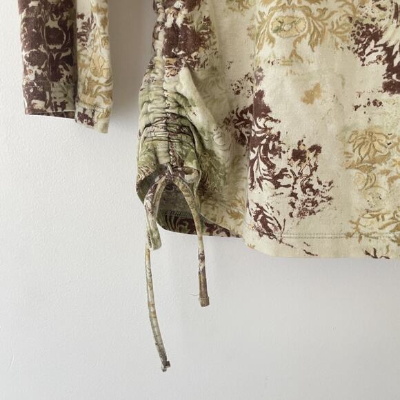Y2K Boho Floral Print Top Women’s M Ruched Sides Forest Fairy Stretch Tee Earthy - Picture 5 of 7